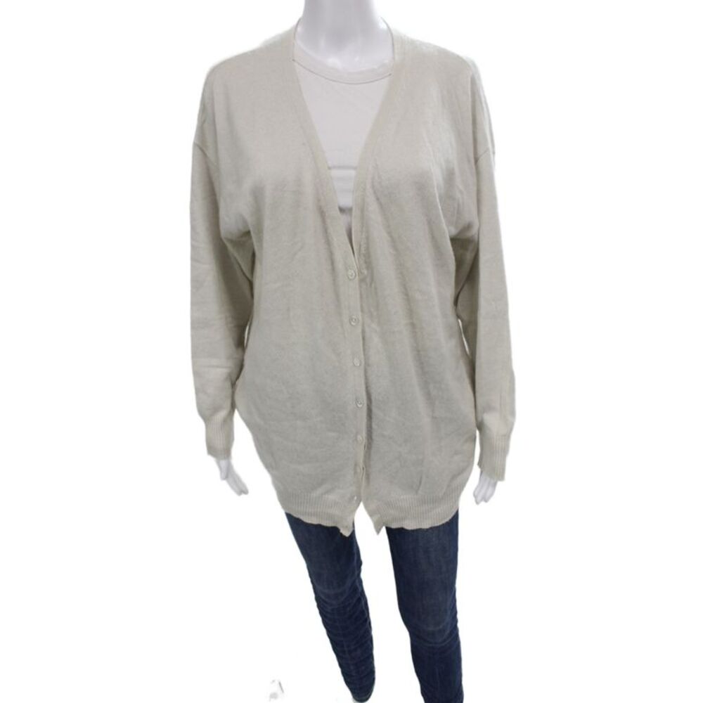 New Scotland Women Beige V-Neck 64% Cashmere Cardigan Long Sleeve Size S